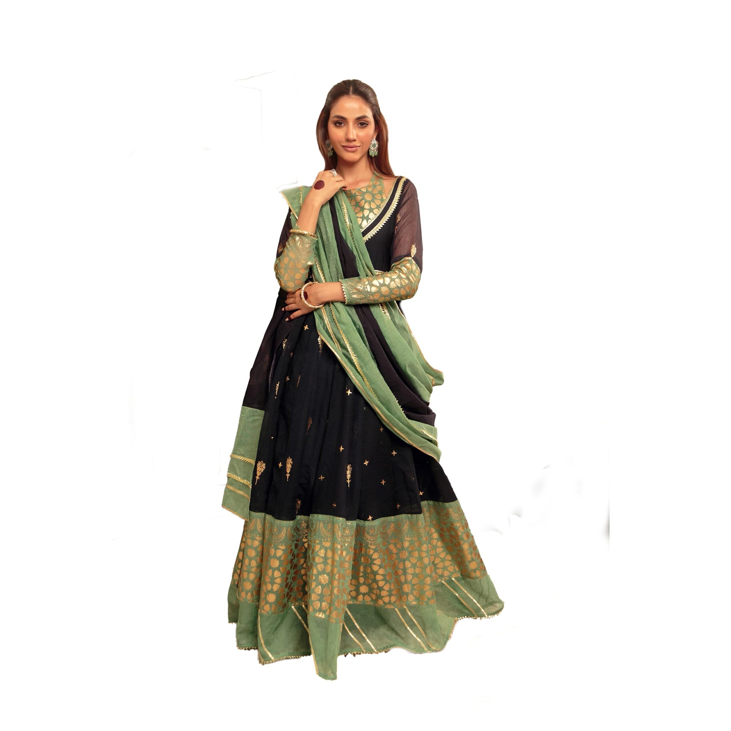 7538 Pakistani Brand Signature Collection- Elegant Blue Khaddi Net Peshwaas
